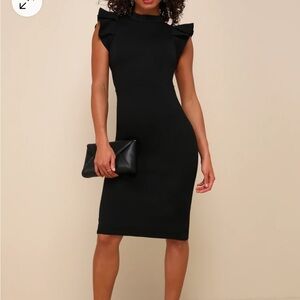Black Backless Ruffle Bodycon Midi Dress L